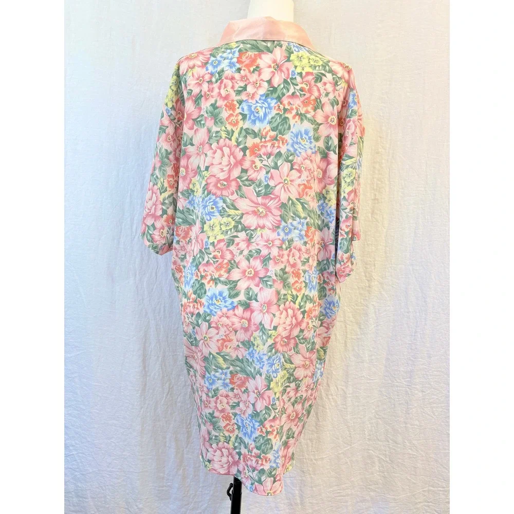 Vintage Victorias Secret Gold Label Floral Satin Trim Nightshirt Robe Pink